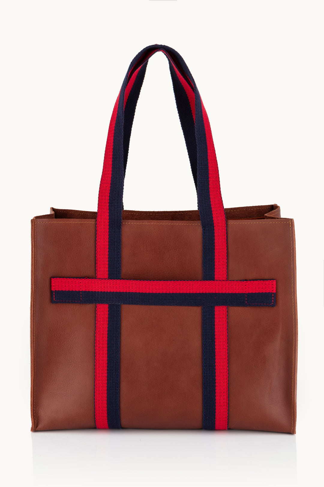 LEATHER MAXI BOX TOTE NAUTICAL TAN
