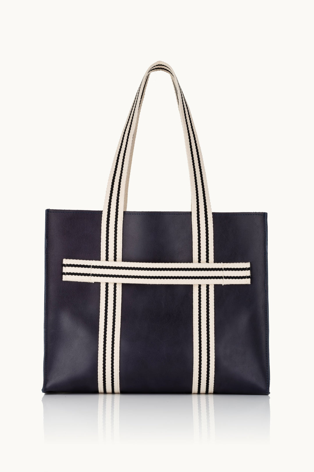 LEATHER MAXI BOX TOTE NAVY