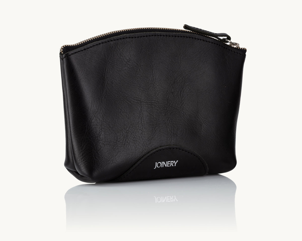 COSMETIC POUCH - BLACK LEATHER